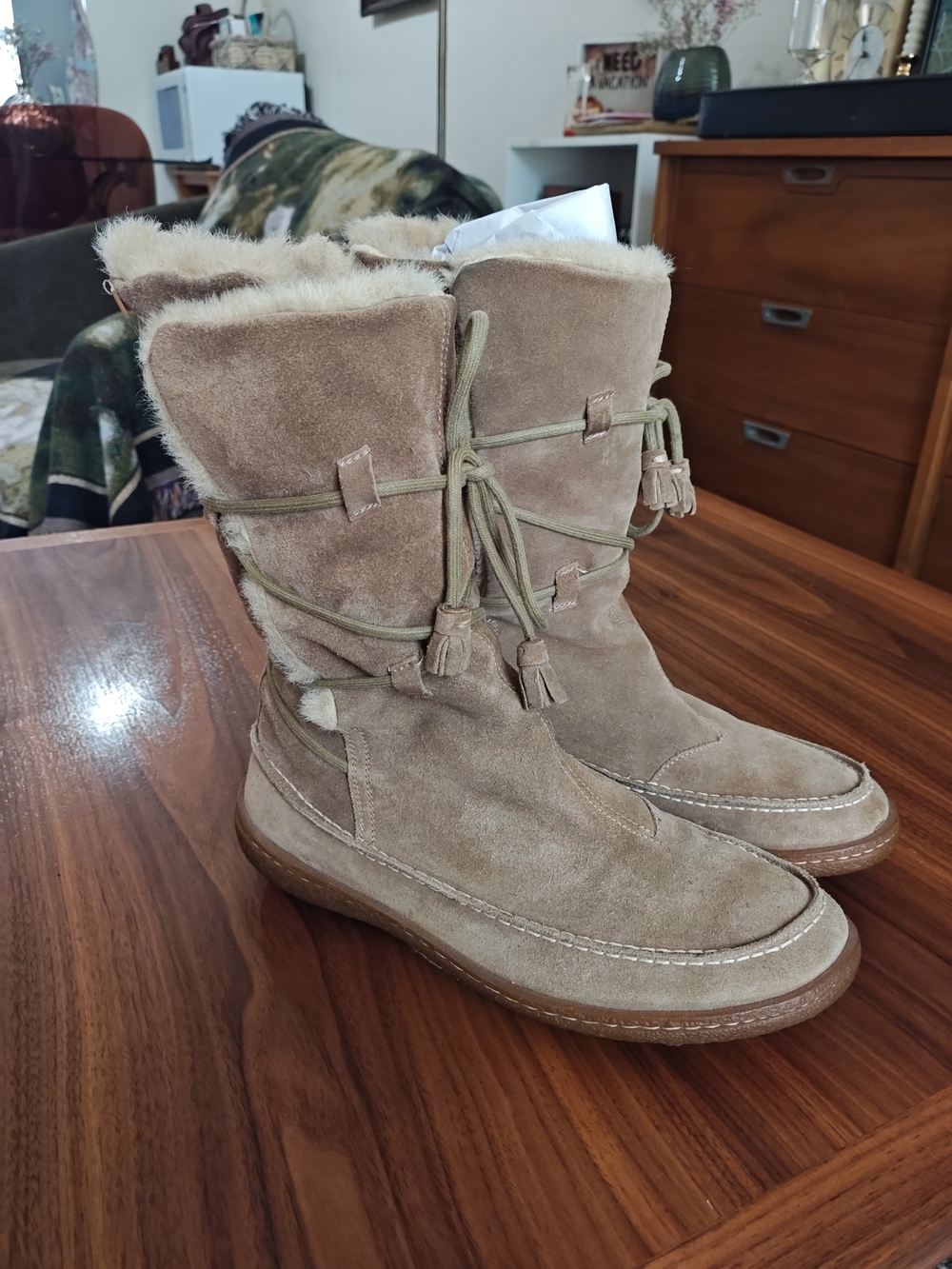 Camper Women's Suede Shearling-Lined Winter Boots - Tan